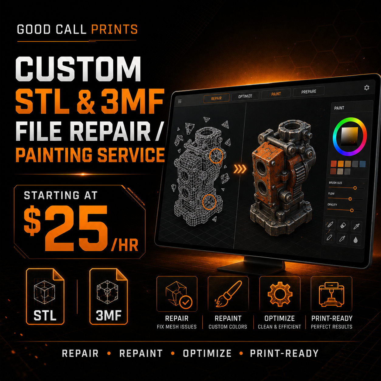 Custom STL & 3MF File Repair / Painting Service