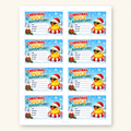 Christmas Duck Adventure Tags printable sheet, 8 tags per US Letter page