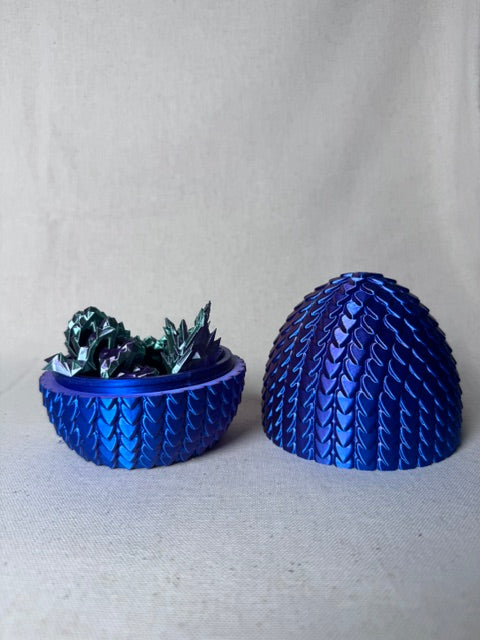 3D Printed Mystery Dragon Egg with Articulated Crystal Dragon – Silk Purple & Blue